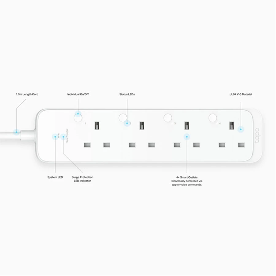 TP-Link Tapo P304M 4 Ports Smart WiFi Power Strip Socket Extension, 1.5m