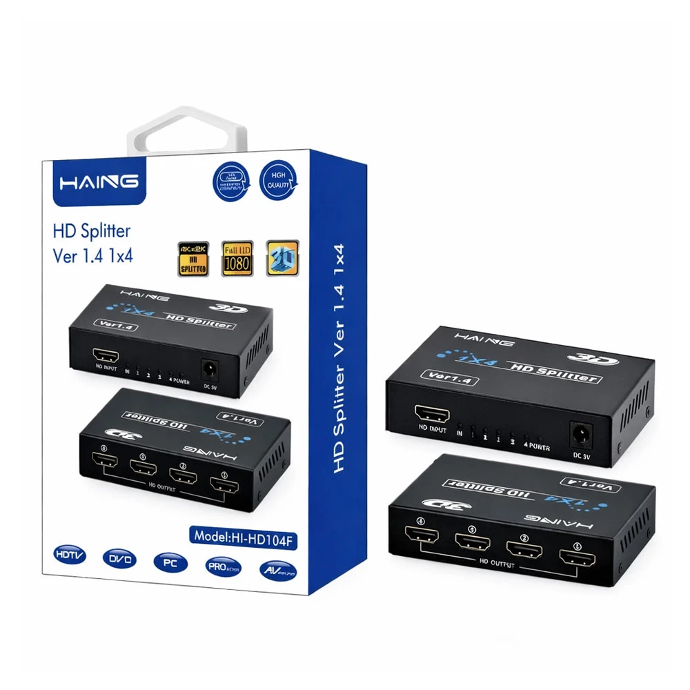HAING 4K×2K HDMI Splitter 1×4 – UHD HDMI Splitter v1.4 | HI-HD104F