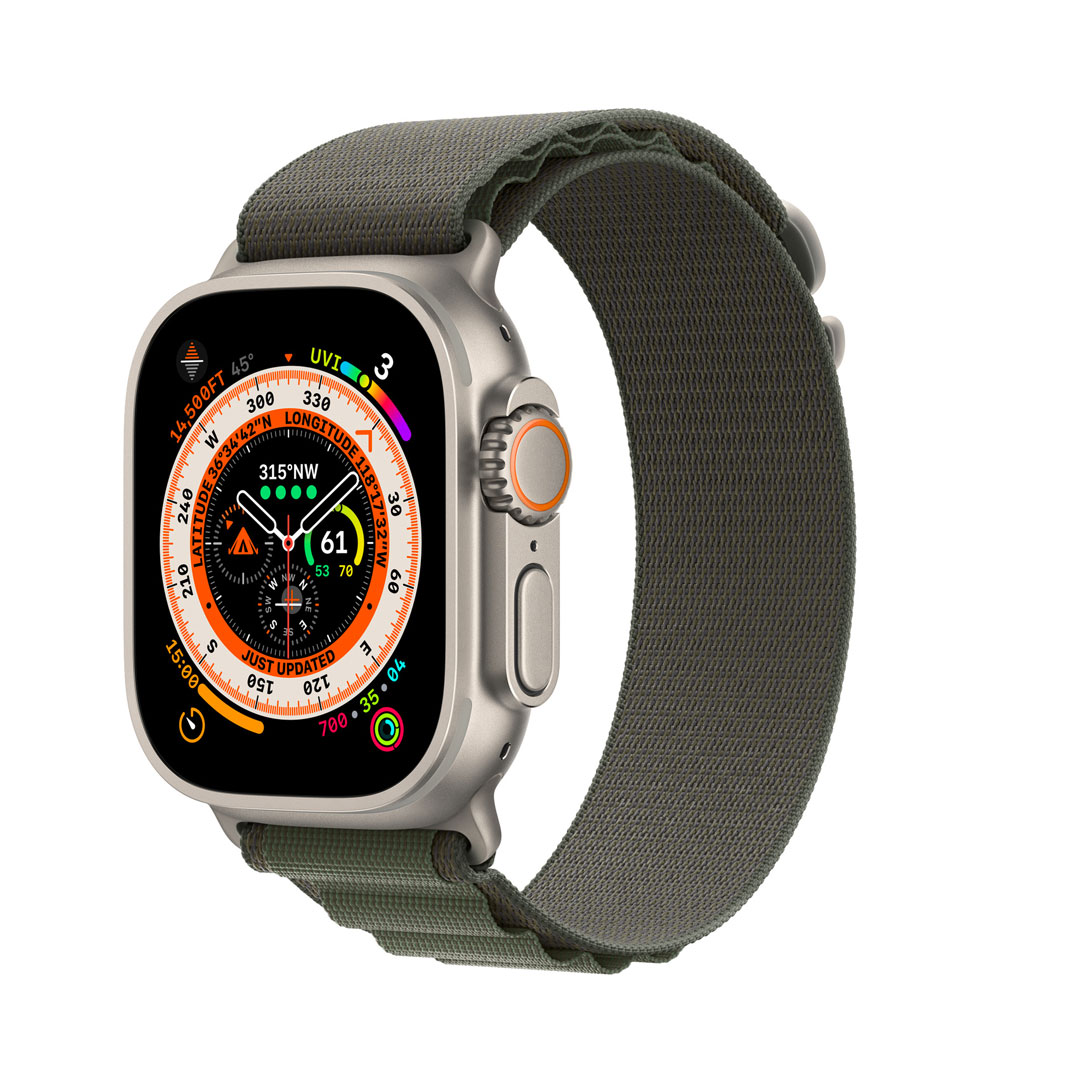 Apple Watch Ultra GPS + Cellular 49mm -Titanium Case with Green Alpine Loop