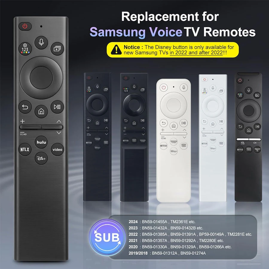 Samsung Compatible Smart TV Remote Flat With Voice – Replacement for Samsung Smart TV, LED & 4K UHD QLED